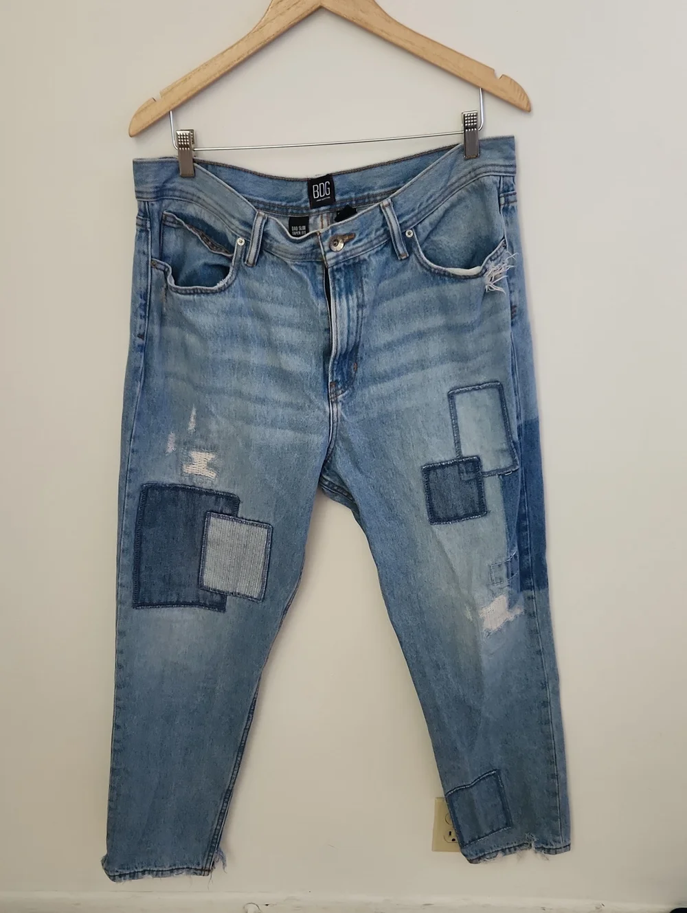 BDG Dad Slim Taper Fit Light Blue Denim Jeans Patchwork 36x34
